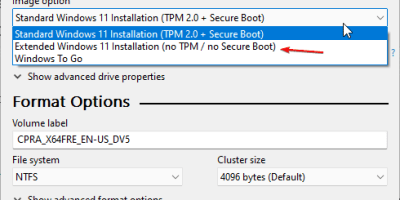 Extended windows 11 installation with no TPM and no secure boot