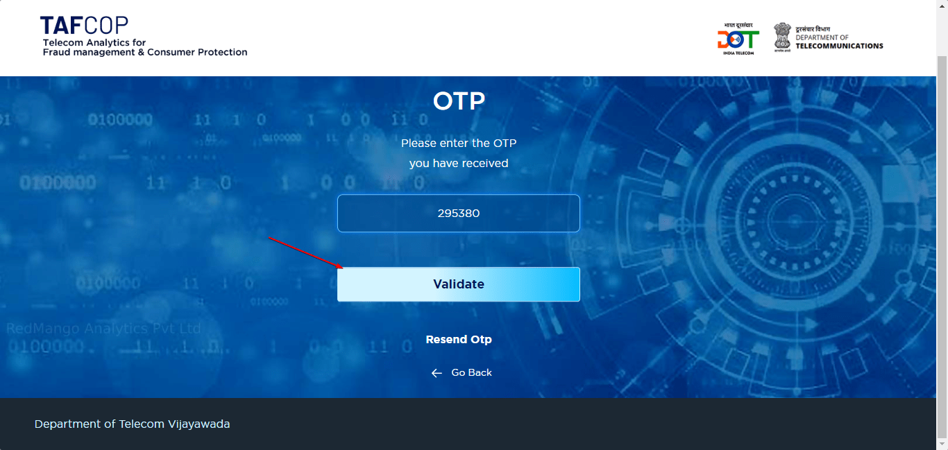Verify the phone number using the TAFCOP website