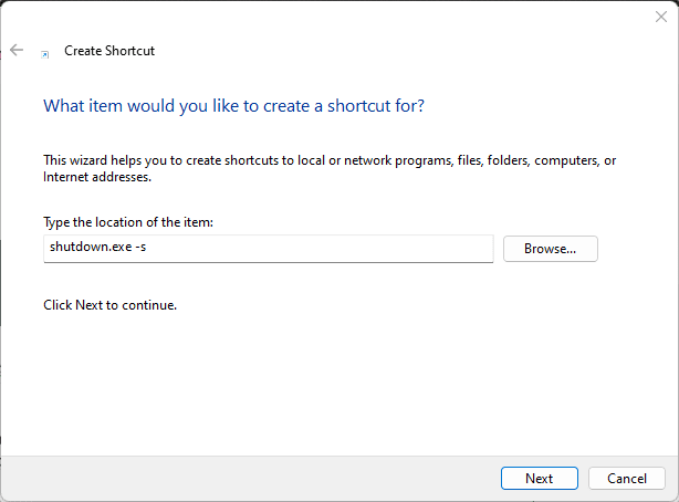 Create Windows 11 shutdown desktop shortcut