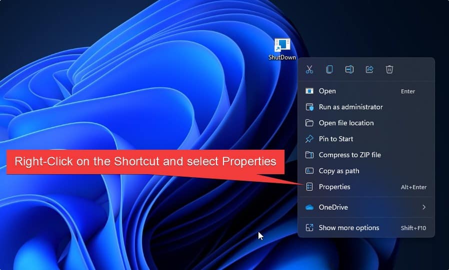 Open Desktop shortcut properties