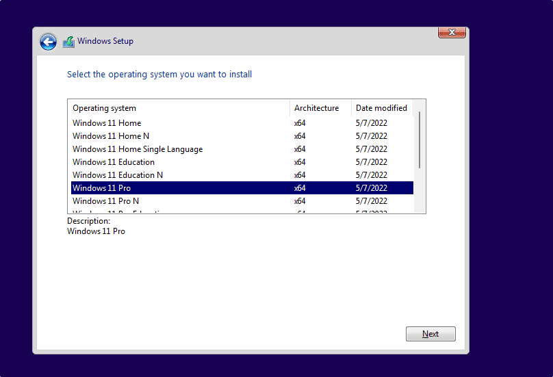Select Windows 11 edition