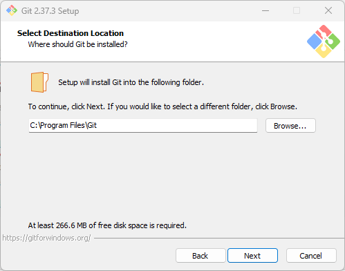 Git installation destination on Windows 11