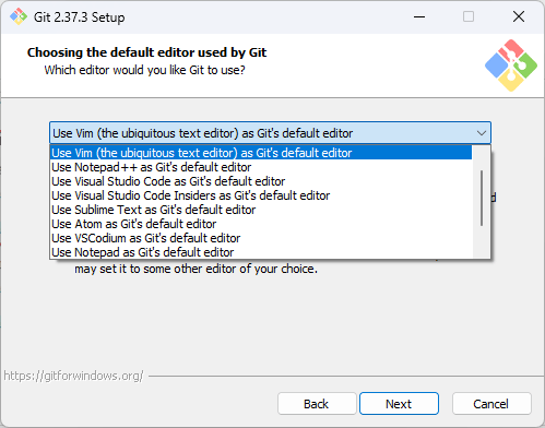 Select Code Editor for Git on Windows