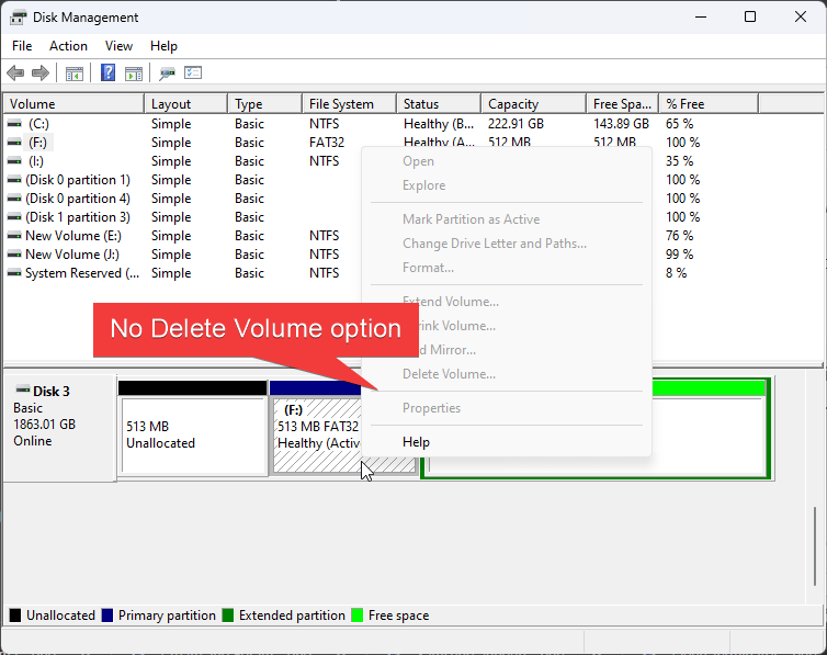 Delete volume grayed out in Disk Management
