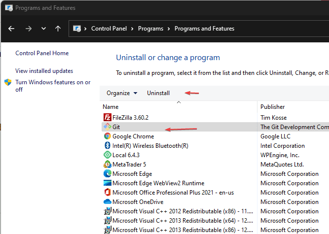 Uninstall Git from Windows 11 or 10