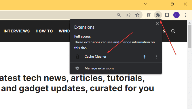 Extension to clear browser cache