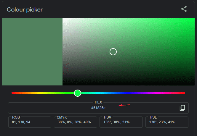 Google color picker hex code