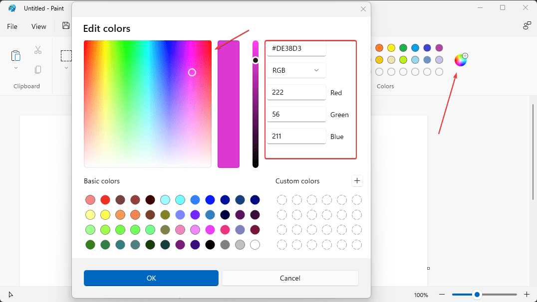 Windows Paint App for Hex color code