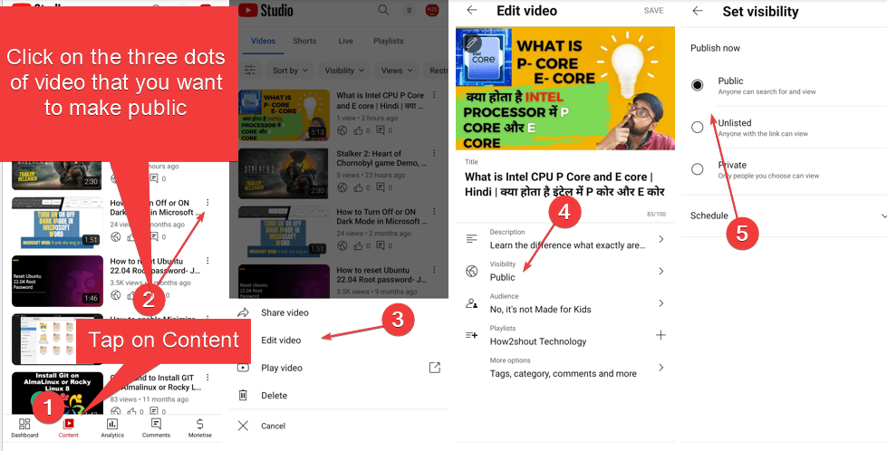 Not listed to the public in YT Studio Android