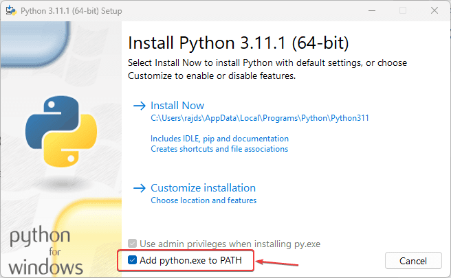 Add python.exe to the path