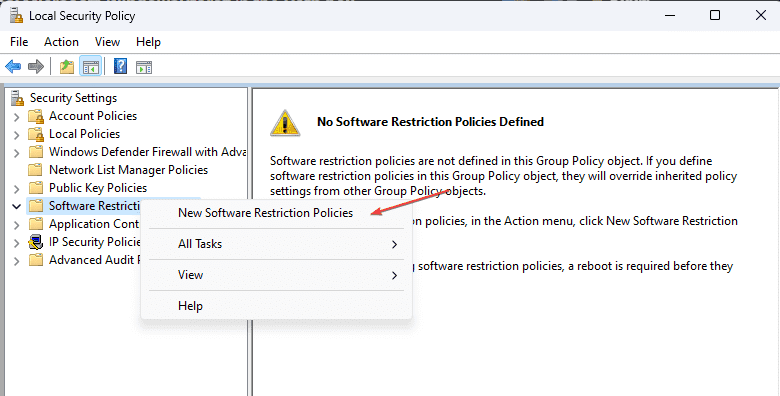 Create new software restriction policies