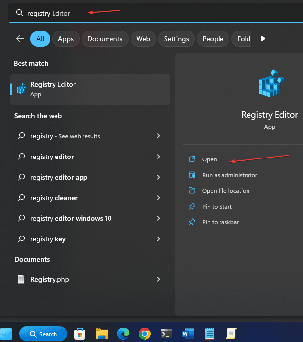 Open the Windows registry editor