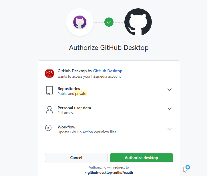 Authorizing GitHub Desktop on Windows