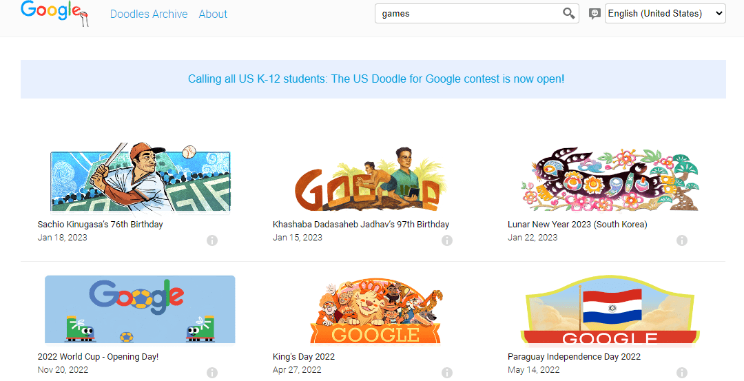 google doodle all games