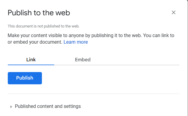 Press the Publish to Web button min