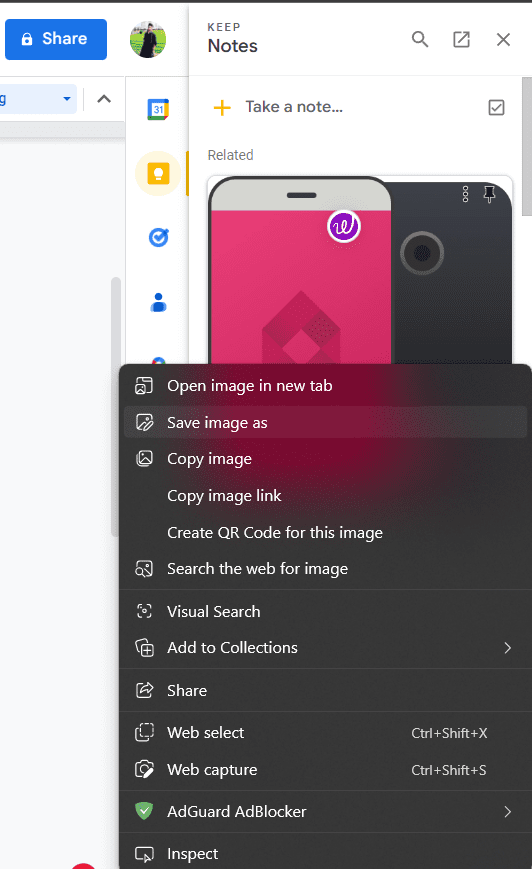 Save image from Google Keep