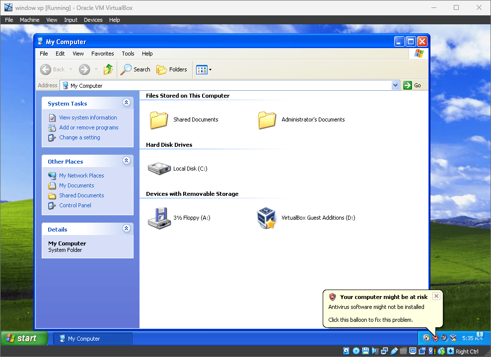 Windows XP ISO installation on Windows 11 using VirtualBox