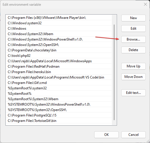 write environment variables in search window