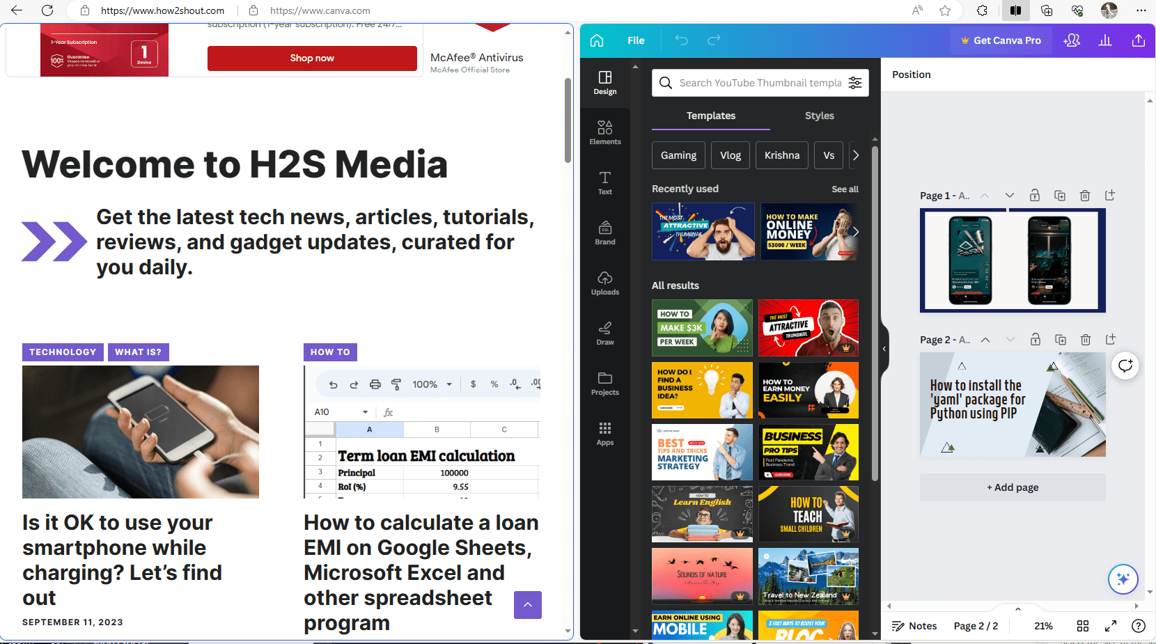 Use the Split screen Feature in Edge Browser