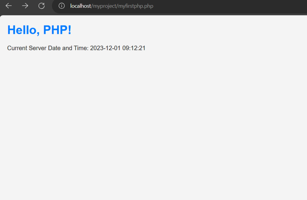 Exemple de fichier PHP exécuté avec VScode