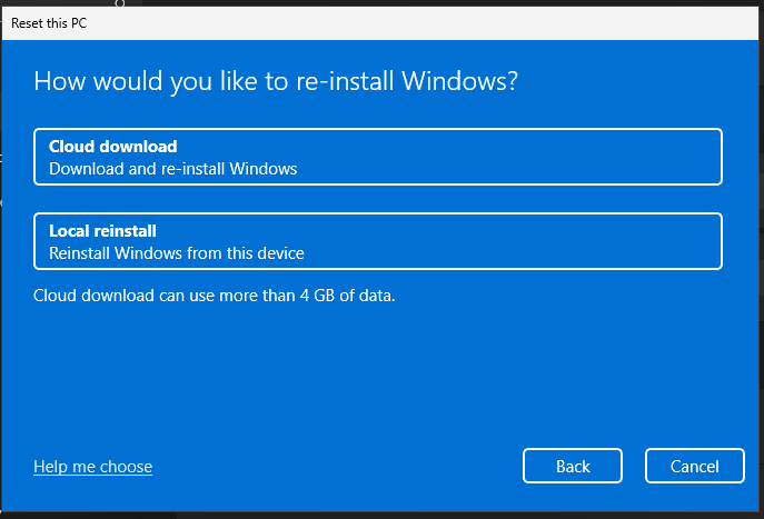 重新安装 Windows 选项